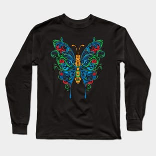 Blue-Green Butterfly Long Sleeve T-Shirt